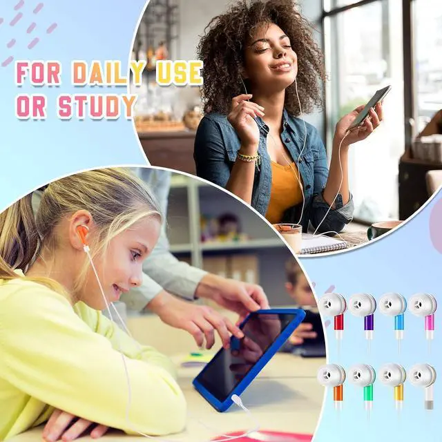 Alt view image 2 of 7 - Macarrie 50 Pack Earbuds Bulk for Classroom Kids Wire Earphones Students Ear Buds Set Stereo Headphones for Kids Adults Schools Libraries, 3.5 MM Audio Jack (Mixed Colors)