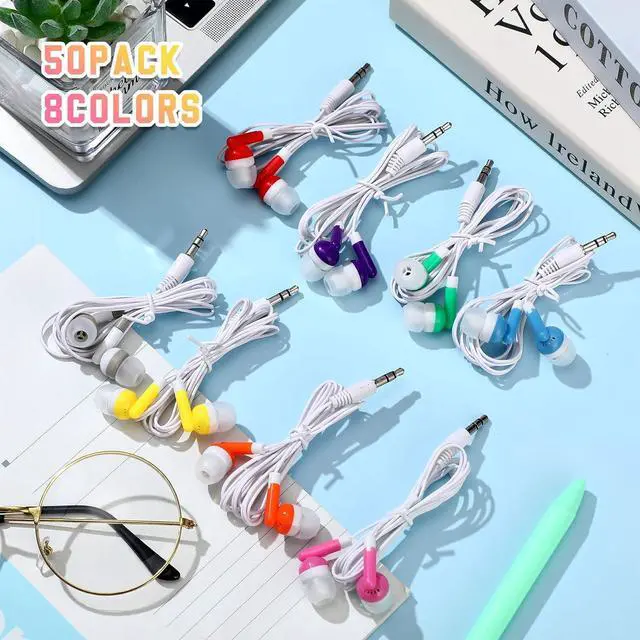 Alt view image 7 of 7 - Macarrie 50 Pack Earbuds Bulk for Classroom Kids Wire Earphones Students Ear Buds Set Stereo Headphones for Kids Adults Schools Libraries, 3.5 MM Audio Jack (Mixed Colors)