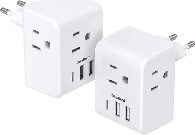 Main image of 2 Pack European Travel Plug Adapter International Power Adapter with 3 Outlets 3 USB Ports(1 USB C) Type C Plug Adaptor for US to Europe Italy Spain France Germany Iceland Travel Essentials