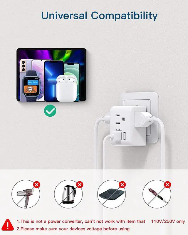 Alt view image 5 of 6 - 2 Pack European Travel Plug Adapter International Power Adapter with 3 Outlets 3 USB Ports(1 USB C) Type C Plug Adaptor for US to Europe Italy Spain France Germany Iceland Travel Essentials