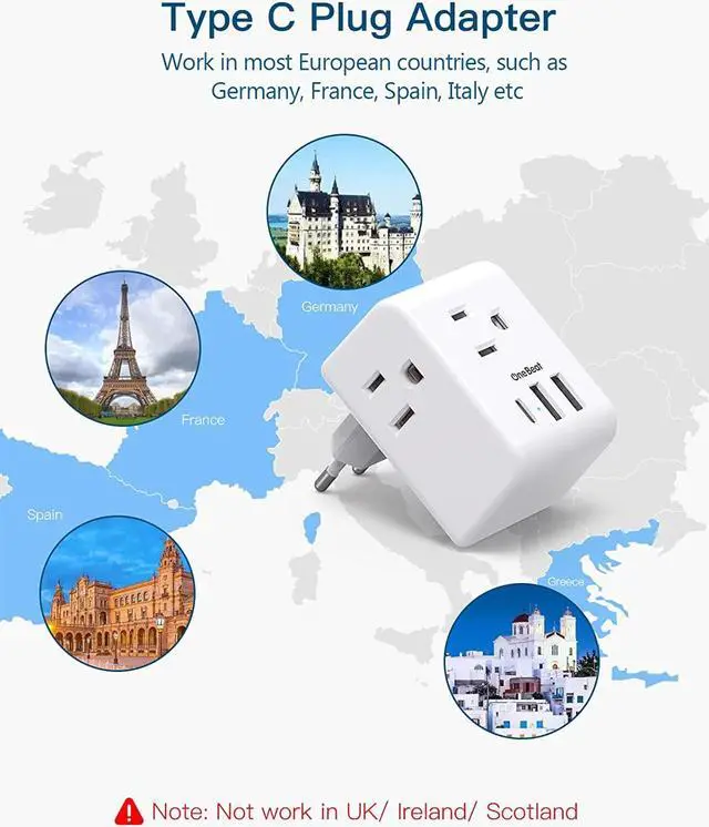 Alt view image 3 of 6 - 2 Pack European Travel Plug Adapter International Power Adapter with 3 Outlets 3 USB Ports(1 USB C) Type C Plug Adaptor for US to Europe Italy Spain France Germany Iceland Travel Essentials