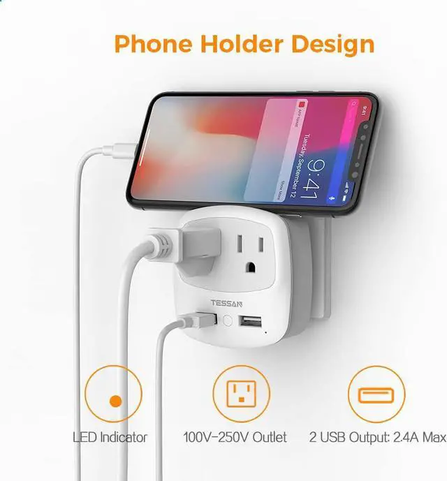 Alt view image 3 of 7 - European Travel Plug Adapter Converter, TESSAN International Power Plug Converter with 2 USB, Type C Outlet Adaptor Charger for US to Most of Europe EU Iceland Spain Italy France Germany