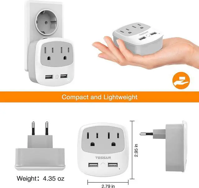 Alt view image 4 of 7 - European Travel Plug Adapter Converter, TESSAN International Power Plug Converter with 2 USB, Type C Outlet Adaptor Charger for US to Most of Europe EU Iceland Spain Italy France Germany