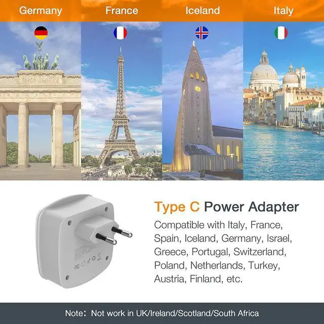 Alt view image 2 of 7 - European Travel Plug Adapter Converter, TESSAN International Power Plug Converter with 2 USB, Type C Outlet Adaptor Charger for US to Most of Europe EU Iceland Spain Italy France Germany