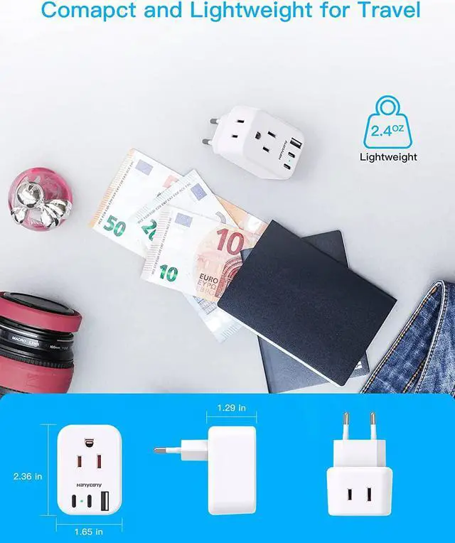 Alt view image 4 of 7 - European Travel Plug Adapter for International, Italy Spain Power Adapter, 2 Outlets 2 USB C Ports, Type C Adapter Travel Cruise Essentials for Amercian US to Most Europe France Germany EU, 2 Pack