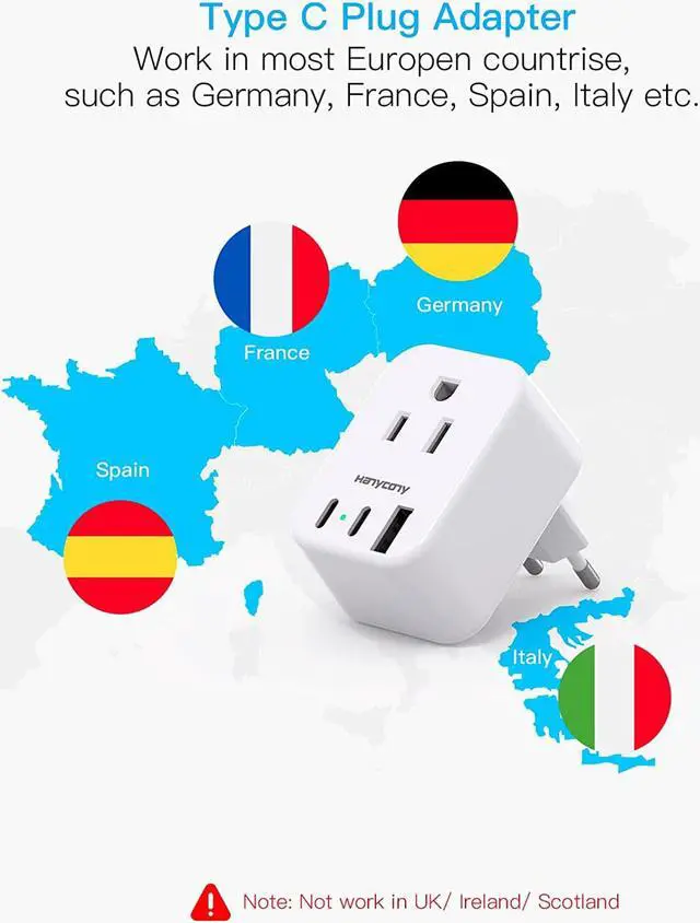 Alt view image 6 of 7 - European Travel Plug Adapter for International, Italy Spain Power Adapter, 2 Outlets 2 USB C Ports, Type C Adapter Travel Cruise Essentials for Amercian US to Most Europe France Germany EU, 2 Pack