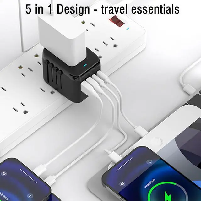 Alt view image 7 of 7 - RXSQUL Universal International Power Travel Plug Adapter, 5 in 1 European Travel Plug Adapter W/ 3.5A 2xUSB-A and 2xUSB C Wall Charger and Worldwide AC Outlet for Europe USA UK AUS Asia-Black
