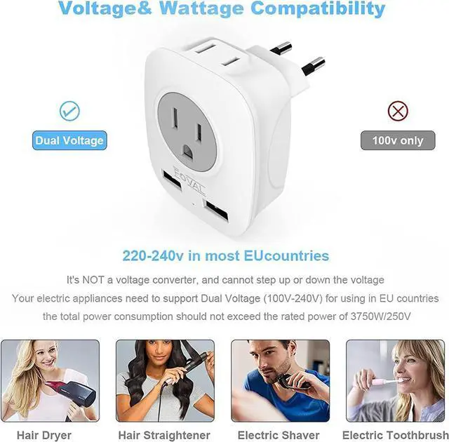 Alt view image 6 of 7 - European Plug Travel Adapter 3 Pack International Power Adaptor with 2 USB 2 American Outlets 4 in 1 Outlet Adapter US to Most of Europe France Germany Spain Greece Italy Iceland (Type C)