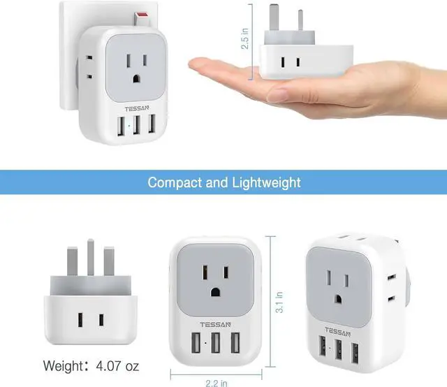 Alt view image 6 of 6 - US to UK Plug Adapter, TESSAN Type G Ireland Travel Adaptor with 4 Electrical Outlet 3 USB Charger, USA to England Scotland London Dubai Hong Kong Singapore Kenya British Malaysia Tanzania