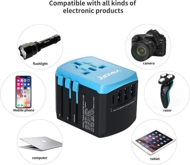 Alt view image 4 of 7 - All in One Universal USB Travel Power Adapter with 3 USB Port and Type-C International Wall Charger Worldwide AC Power Plug 8 Pin AC Socket for Multi-Nation Travel UK, EU, AU, Asia