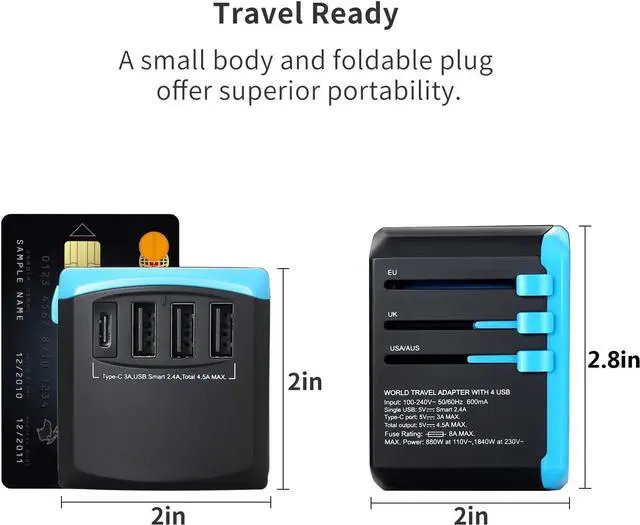 Alt view image 5 of 7 - All in One Universal USB Travel Power Adapter with 3 USB Port and Type-C International Wall Charger Worldwide AC Power Plug 8 Pin AC Socket for Multi-Nation Travel UK, EU, AU, Asia