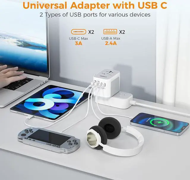 Alt view image 4 of 7 - TESSAN Universal Travel Adapter 21W, International Plug Adaptor with 2 USB C Wall Charger 2 USB A Ports, Worldwide Power Outlet Travel Essentials for US to European EU UK AUS (Type C/G/A/I)