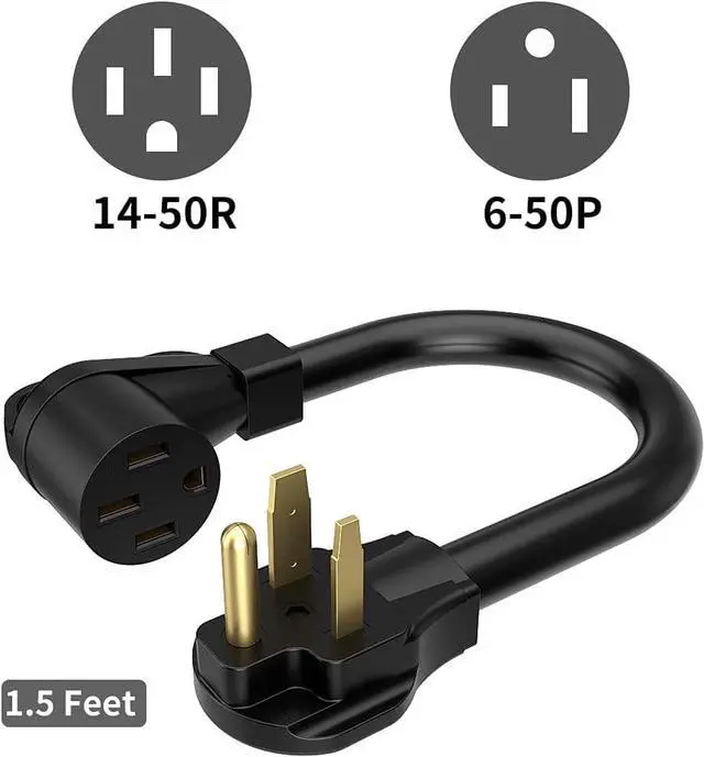 Alt view image 2 of 5 - HENGYI NEMA 6-50P to 14-50R Welder Electric Vehicle Charging Adapter with 6-AWG Heavy Duty Adapter Cord for Tesla,250V,50AMP,3-Prong,1.5FT
