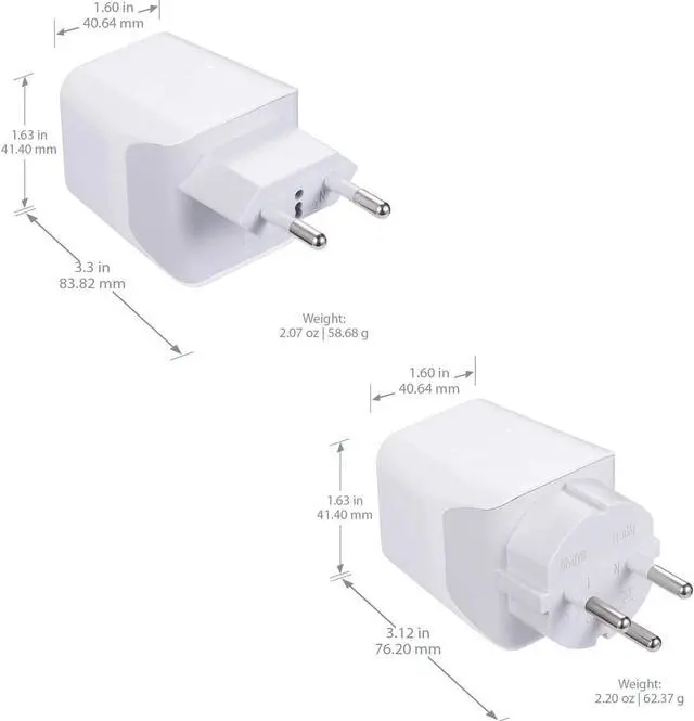 Alt view image 2 of 3 - Ceptics Israel, Palestine Travel Plug Set - with 2 USB + USA Socket Input - Type H and Type C- Ultra Compact - Safe Grounded Perfect for Cell Phones, Laptops, Camera Chargers