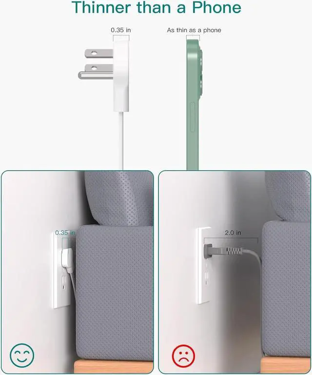 Alt view image 4 of 7 - 10FT Extension Cord - Power Strip Surge Protector, Flat Plug, Addtam 12 Widely Outlets 3 Sides Outlet Extender, 900J, Wall Mount, Desk Charging Station Compact for Home Office Dorm Room Essentials