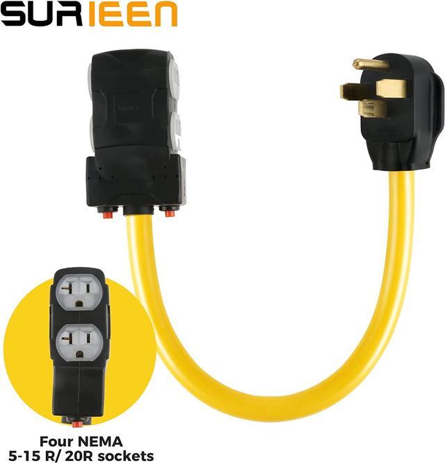 Enchufe de salida de 4 clavijas 220V 14-50p a 120V 5-20R/15R Adaptador  hembra Cable de alimentación para 20V 15/20Amp Hogar W/Disyuntor