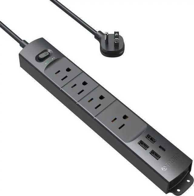 Main image of TROND Surge Protector Power Strip with USB, Ultra Thin Flat Plug 3ft Extension Cord 1625W, 3 USB A & 1 Type C, 4 AC Outlets 1440J Surge Protection, ETL Listed, Wall Mount for Home Office Dorm, Black