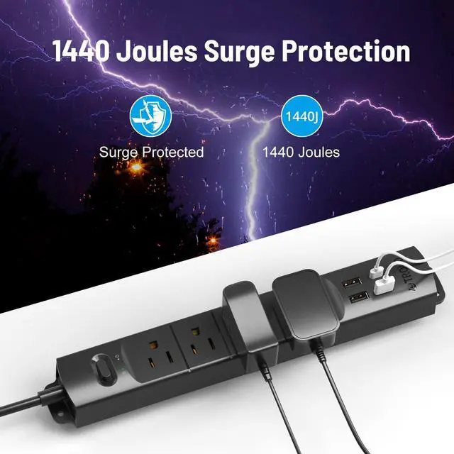 Alt view image 5 of 7 - TROND Surge Protector Power Strip with USB, Ultra Thin Flat Plug 3ft Extension Cord 1625W, 3 USB A & 1 Type C, 4 AC Outlets 1440J Surge Protection, ETL Listed, Wall Mount for Home Office Dorm, Black