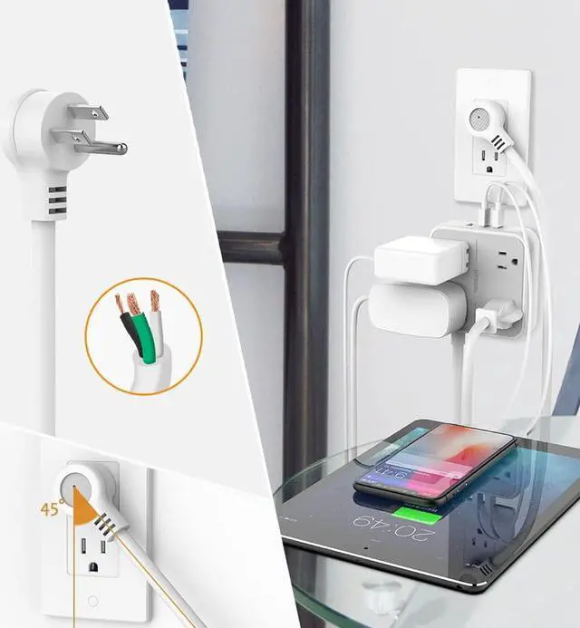 Alt view image 4 of 7 - Power Strip with 3 USB Ports, TESSAN 5 ft Extension Cord Flat Plug with 4 Outlets, Indoor Desk Charging Station, Mountable Compact for Travel, Cruise Ship, Office, School, Dorm Room Essentials Gray