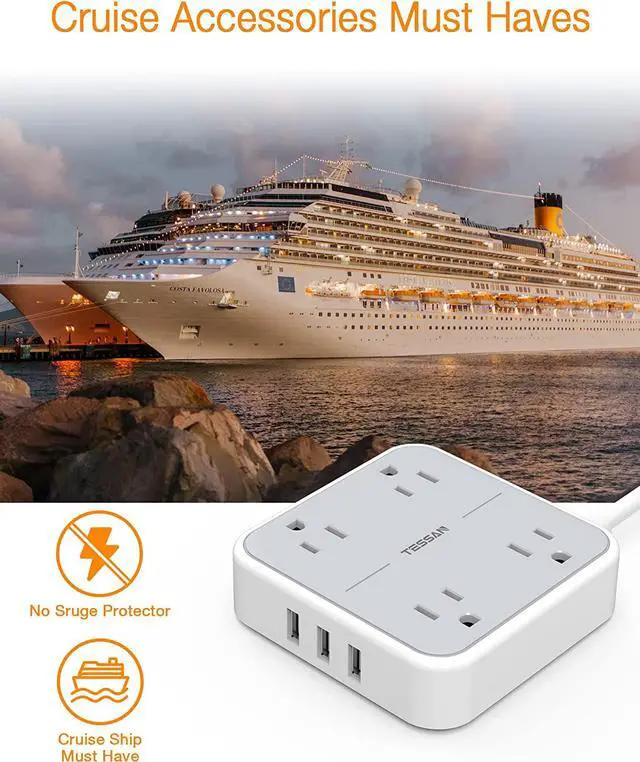Alt view image 7 of 7 - Power Strip with 3 USB Ports, TESSAN 5 ft Extension Cord Flat Plug with 4 Outlets, Indoor Desk Charging Station, Mountable Compact for Travel, Cruise Ship, Office, School, Dorm Room Essentials Gray