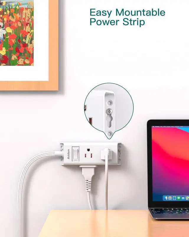 Alt view image 5 of 7 - Flat Extension Cord 10 ft - Addtam Flat Plug Power Strip with 6 Outlets Extender, No Surge Protector for Cruise Ship, Dorm Room Travel Essentials, ETL Listed
