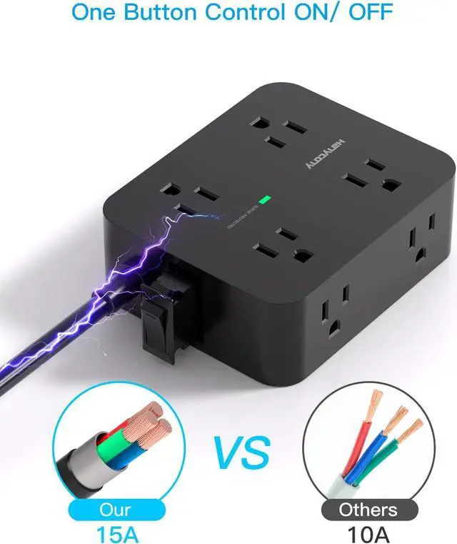 Alt view image 6 of 7 - HANYCONY Power Strip Surge Protector, 5 Ft Exetnsion Cord with Multiple Outlets, Outlet Extender with 4 USB Ports, Flat Plug, Wall Mount for Home Office Dorm Room Essentials, ETI Listed, Black
