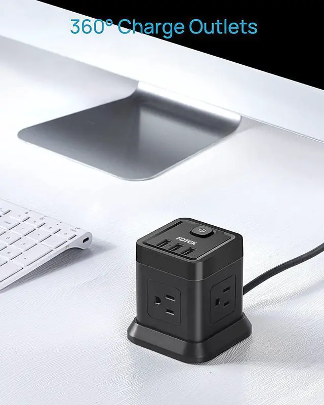 Alt view image 6 of 7 - FDTEK 15 FT Extension Cord Power Strip USB C, 4 Outlets 3 USB Ports Black | 15ft Extra Long Extension Cord Widely Spaced Outlets Flat Plug Power Strip with USB for Home Office & Dorm Room ETL Listed
