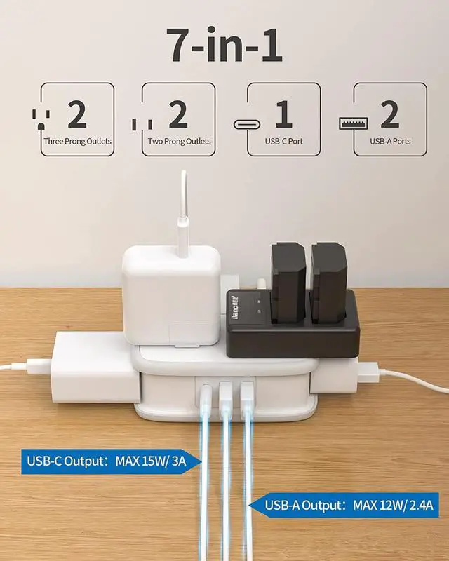 Alt view image 2 of 7 - Travel Power Strip with USB C, NTONPOWER 4 Outlets 3 USB(1 USB-C), 4ft Flat Plug Extension Cord with USB C Ports, Portable Power Strip Flat Plug, Compact for Travel Hotel Cruise Essentials, White