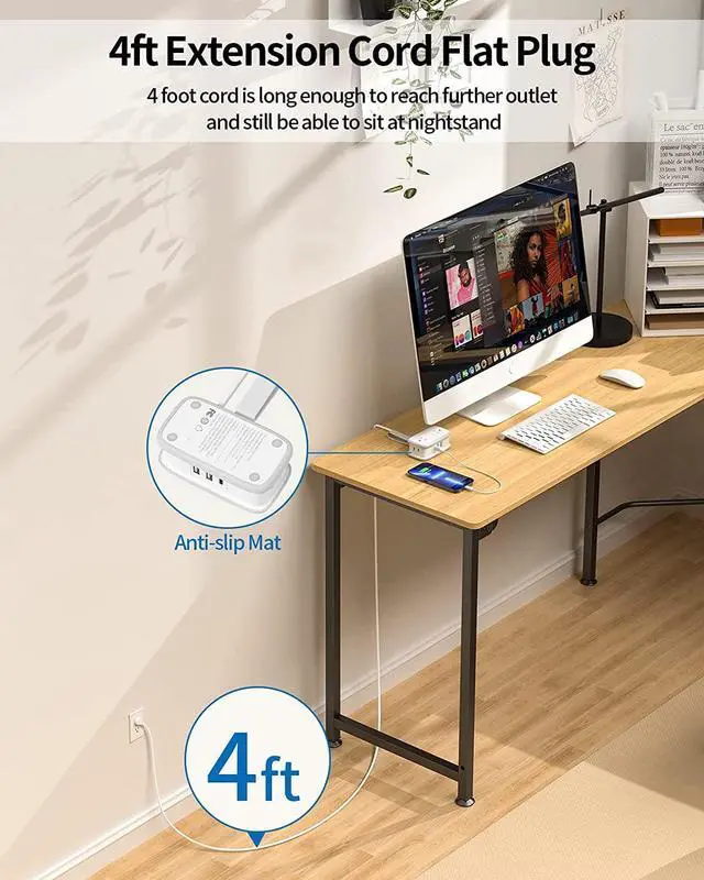 Alt view image 6 of 7 - Travel Power Strip with USB C, NTONPOWER 4 Outlets 3 USB(1 USB-C), 4ft Flat Plug Extension Cord with USB C Ports, Portable Power Strip Flat Plug, Compact for Travel Hotel Cruise Essentials, White