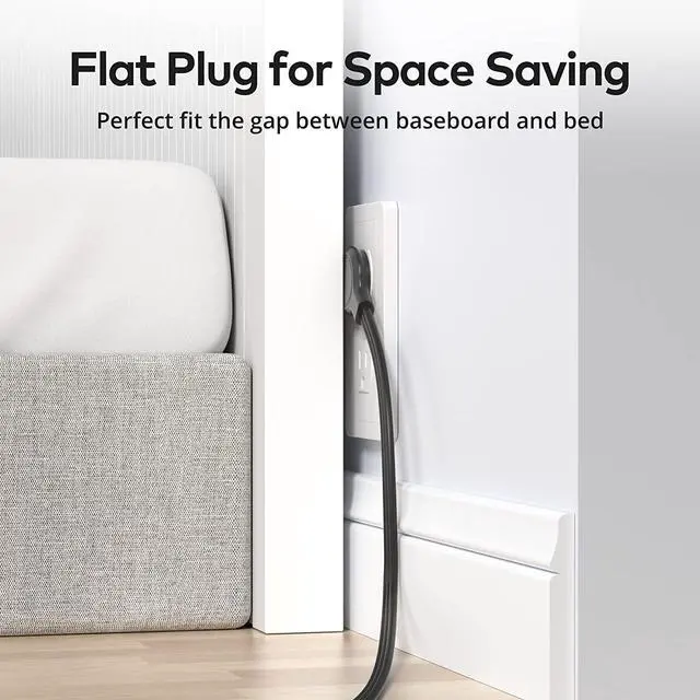 Alt view image 4 of 7 - TROND Ultra Thin Flat Extension Cord, Flat Plug Power Strip with 3 USB Charger, 3 AC Outlets Desktop Charging Station, Wall Mount Low Profile Power Strip for Home, Bedroom, Dorm Room Essentials Black