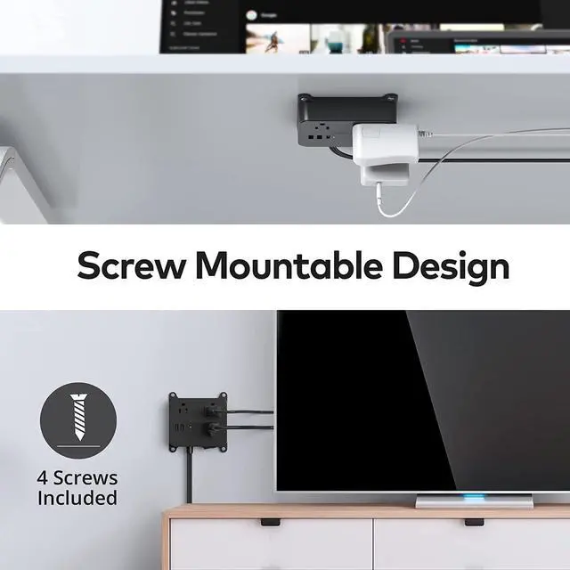 Alt view image 6 of 7 - TROND Ultra Thin Flat Extension Cord, Flat Plug Power Strip with 3 USB Charger, 3 AC Outlets Desktop Charging Station, Wall Mount Low Profile Power Strip for Home, Bedroom, Dorm Room Essentials Black