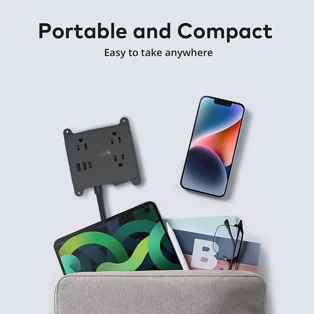 Alt view image 7 of 7 - TROND Ultra Thin Flat Extension Cord, Flat Plug Power Strip with 3 USB Charger, 3 AC Outlets Desktop Charging Station, Wall Mount Low Profile Power Strip for Home, Bedroom, Dorm Room Essentials Black