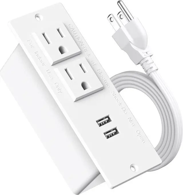 Main image of Conference Recessed Power Strip Socket 6.56Ft Cord,Desktop Power Grommet Power Strip with 2-Outlet & 2 USB Ports,Furniture Flush Mount Charging Station,Desk Outlet for Side Table or End Table(White)