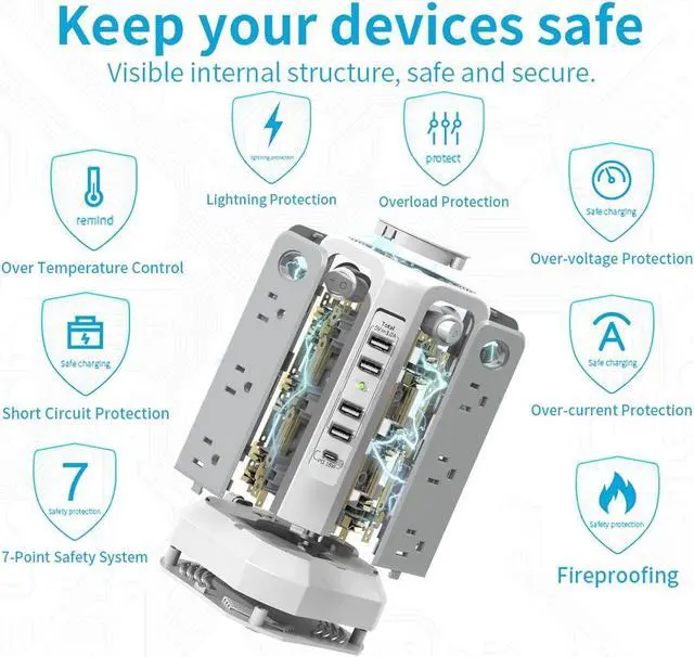 Alt view image 5 of 6 - Surge Protector Power Strip with USB C Port,10FT Extension Cord with 12 AC Outlets, Power Strips with Surge Protection for Home Office DormRoom