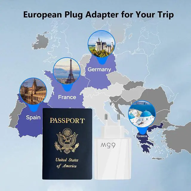 Alt view image 2 of 7 - European USB C Charger Block, PD20W QC3.0 Fast Charging Multi Ports, 2 USB C 3 USB A Europe Plug Compatible for iPhone 15 14 13 12 11 Pro Max XS XR X SE Plus, Samsung S22 S21 A13, Phones