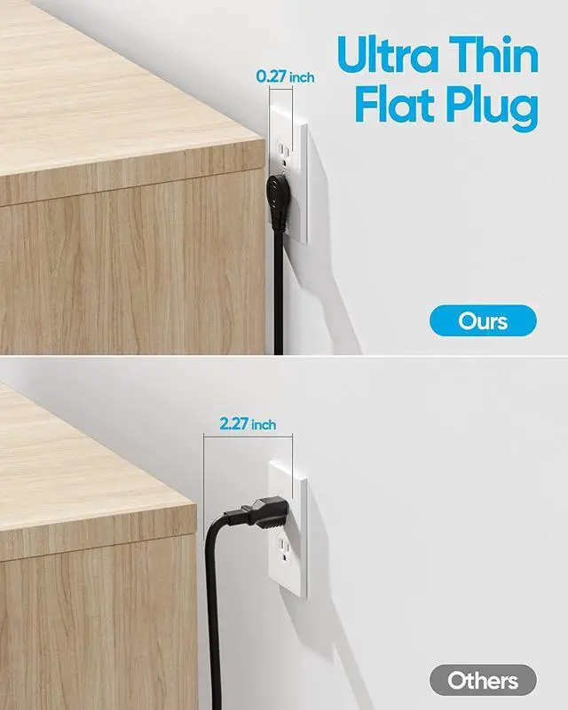 Alt view image 3 of 6 - Surge Protector Power Strip, Olcorife Ultra Thin Flat Plug Extension Cord 5ft, 8 Outlets 4 USB Ports(1 USB C), Flat Wall Plug Outlet Extender, College Dorm Room Essentials, Black