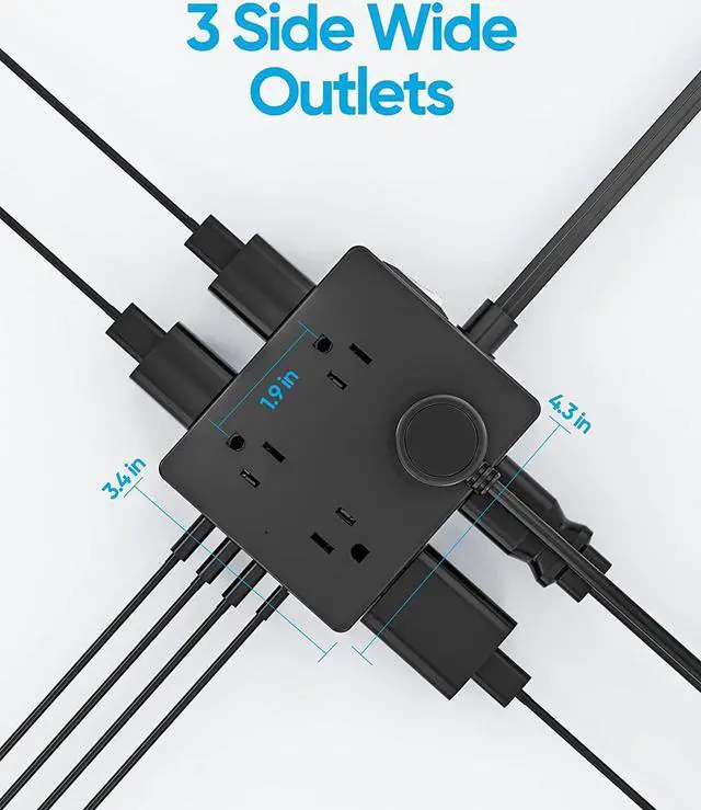Alt view image 5 of 6 - Surge Protector Power Strip, Olcorife Ultra Thin Flat Plug Extension Cord 5ft, 8 Outlets 4 USB Ports(1 USB C), Flat Wall Plug Outlet Extender, College Dorm Room Essentials, Black
