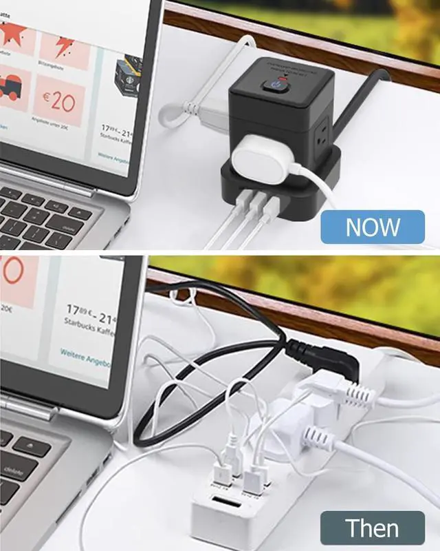 Alt view image 5 of 7 - Baykul Cube Power Strip 5 FT, Flat Plug Extension Cord Black, 3 USB, | USB-A, Compact Cube, Travel Friendly, Fire-Resistant Shell, Overload Protection, 1250W, Smart IC Charging,