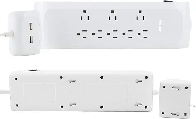 Alt view image 2 of 7 - 8 Outlet Surge Protector Power Strip with2 USB Charging Ports (2.4A), 6 + 4 FT Extension Cord with Straight Plug, 2400 Joules Overload Portection,Wall Mountable, ETL Listed, White