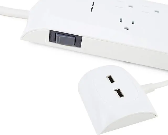 Alt view image 3 of 7 - 8 Outlet Surge Protector Power Strip with2 USB Charging Ports (2.4A), 6 + 4 FT Extension Cord with Straight Plug, 2400 Joules Overload Portection,Wall Mountable, ETL Listed, White