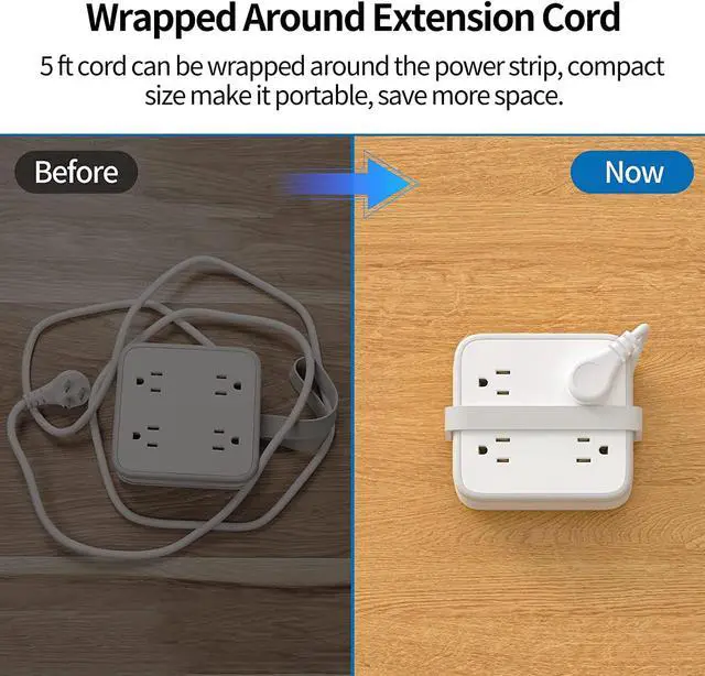 Alt view image 2 of 2 - NTONPOWER Flat Plug Power Strip, 8 Outlets and 3 USB (1 USB C), 3 Side Outlet Extender, 5 ft Extension Cord with Multiple Outlets, Wall Mount, Overload Protection, Compact Power Strip for Home Office