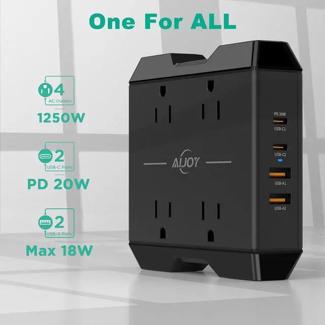 Alt view image 2 of 6 - Power Strip with USB Ports, AiJoy 5 ft Extension Cord with 4 Outlets(2.2 in) and 4 USB Ports, 20W USB C Desk Charging Station for Cruise Ship Travel, Office Supplies Desk Accessories