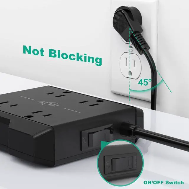 Alt view image 4 of 6 - Power Strip with USB Ports, AiJoy 5 ft Extension Cord with 4 Outlets(2.2 in) and 4 USB Ports, 20W USB C Desk Charging Station for Cruise Ship Travel, Office Supplies Desk Accessories