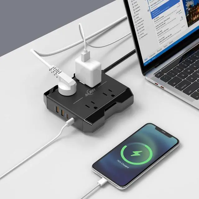 Alt view image 5 of 6 - Power Strip with USB Ports, AiJoy 5 ft Extension Cord with 4 Outlets(2.2 in) and 4 USB Ports, 20W USB C Desk Charging Station for Cruise Ship Travel, Office Supplies Desk Accessories