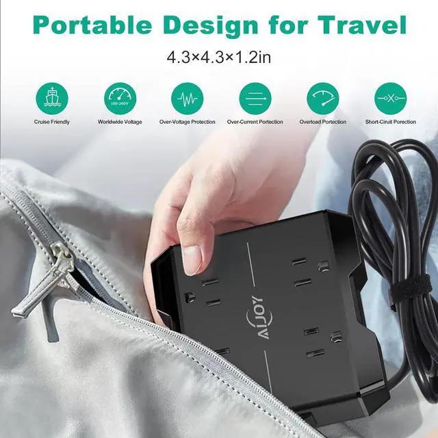 Alt view image 6 of 6 - Power Strip with USB Ports, AiJoy 5 ft Extension Cord with 4 Outlets(2.2 in) and 4 USB Ports, 20W USB C Desk Charging Station for Cruise Ship Travel, Office Supplies Desk Accessories