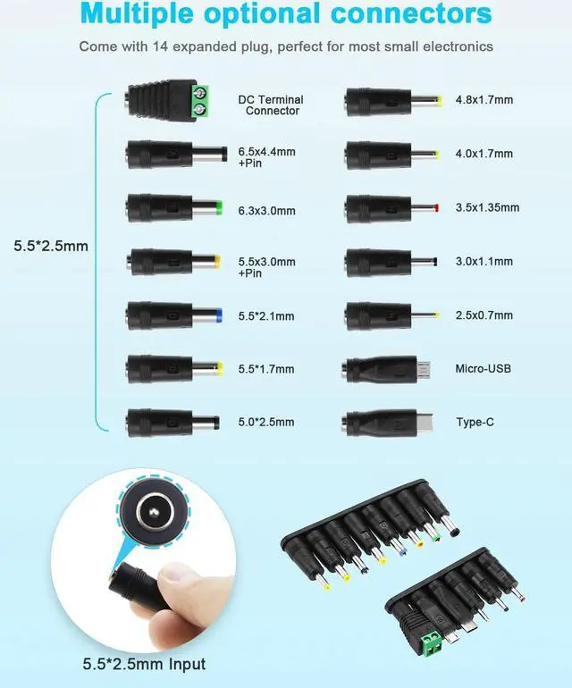 Alt view image 6 of 6 - Aclorol Universal Power Supply 4V-24V 5A 120W Adjustable AC/DC Power Adapter 100-240V AC to DC 24V 19V 12V 5V 9V 6V 5A 4A Mulit-Voltage Variable Switching Converter with Polarity Converter & 14 Tips