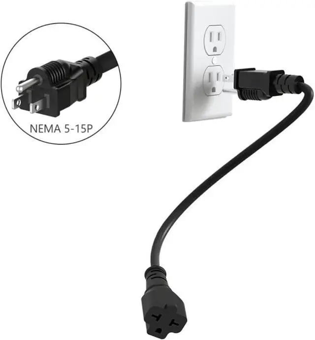 Alt view image 6 of 7 - 1-Foot 12 AWG 15 Amp Household Plug to 20 Amp Adapter Cable,Nema 5-15P to 5-15R/20R,5-15P to 6-15R/20R T-Blade 20Amp to 15Amp Extension Cord Heavy Duty 15A 125V to 20A 250V AC Power-Cable