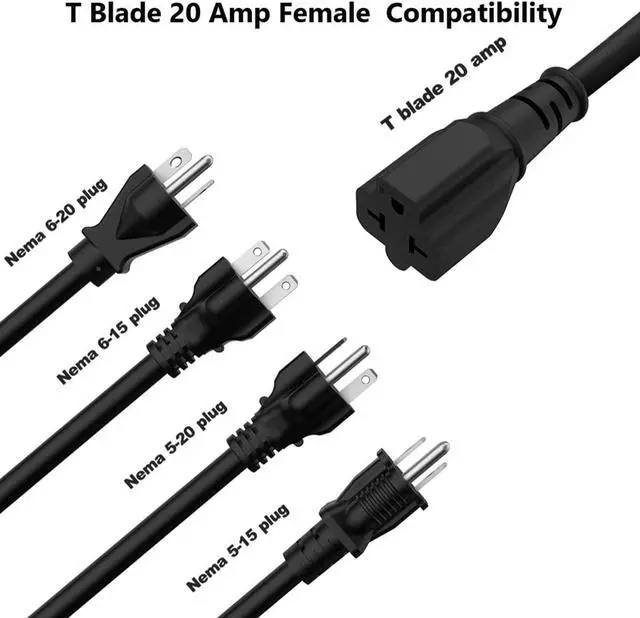 Alt view image 7 of 7 - 1-Foot 12 AWG 15 Amp Household Plug to 20 Amp Adapter Cable,Nema 5-15P to 5-15R/20R,5-15P to 6-15R/20R T-Blade 20Amp to 15Amp Extension Cord Heavy Duty 15A 125V to 20A 250V AC Power-Cable
