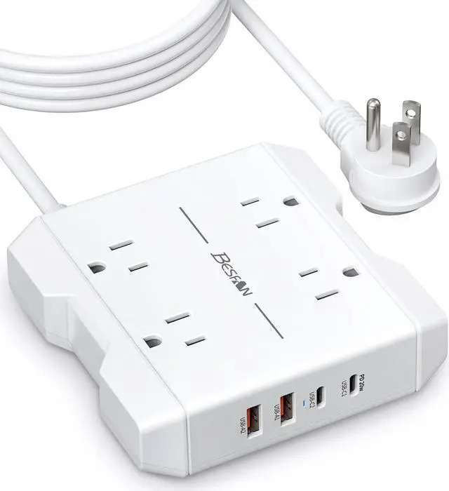 Main image of BESFAN Small Power Strip with USB C, 20W Outlet Extender with 4 Widely Outlets 4 USB Ports (2 USB C), Flat Plug Power Strip with 5 ft Extension Cord, Charging Station for Office Dorm Home Cruise Ship