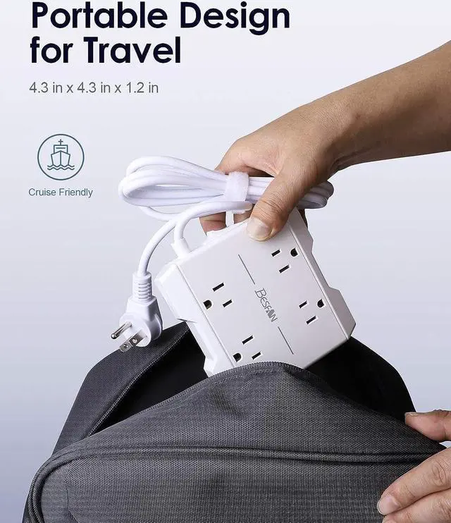 Alt view image 5 of 6 - BESFAN Small Power Strip with USB C, 20W Outlet Extender with 4 Widely Outlets 4 USB Ports (2 USB C), Flat Plug Power Strip with 5 ft Extension Cord, Charging Station for Office Dorm Home Cruise Ship